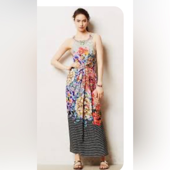 Ranna Gill Dresses & Skirts - Anthropologie RANNA GILL size 2  Arnala Beaded Neck mix floral maxi dress